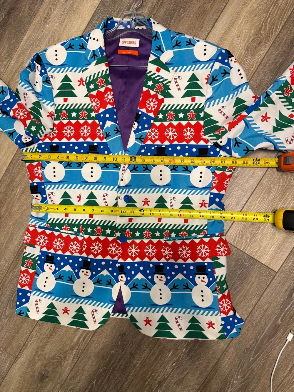 OppoSuits Blue, Red, Green & White Festive Snowman Blazer